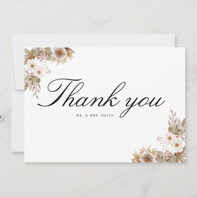 Tarjeta De Agradecimiento Boda floral de Moda bohemia (Anverso)