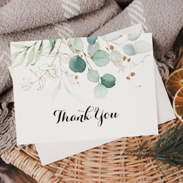 Tarjeta De Agradecimiento Boda floral de oro de eucalipto ruso