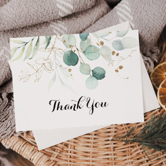 Tarjeta De Agradecimiento Boda floral de oro de eucalipto ruso