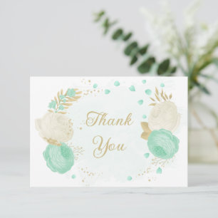 Tarjeta De Agradecimiento boda floral de oro de flores de color verde y blan