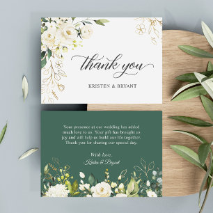 Tarjeta De Agradecimiento Boda floral de oro de la rosa blanca verde