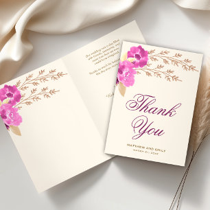 Tarjeta De Agradecimiento Boda floral de orquídea rosa boho marfil