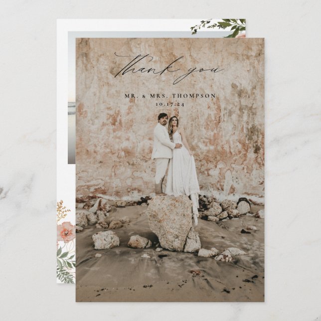 Tarjeta De Agradecimiento Boda floral de otoño (Anverso / Reverso)