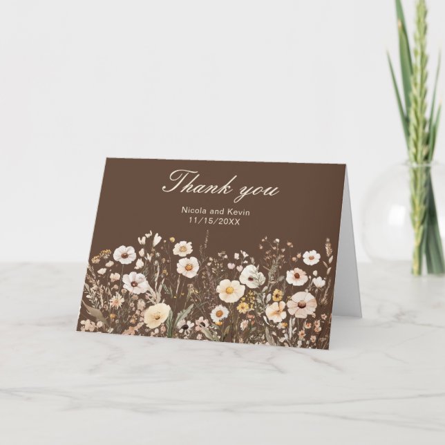 Tarjeta De Agradecimiento Boda floral de otoño con flores silvestres (Anverso)