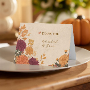 Tarjeta De Agradecimiento Boda floral de otoño en la frontera de Marigold