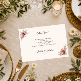 Tarjeta De Agradecimiento Boda Floral de Otoño Rústico