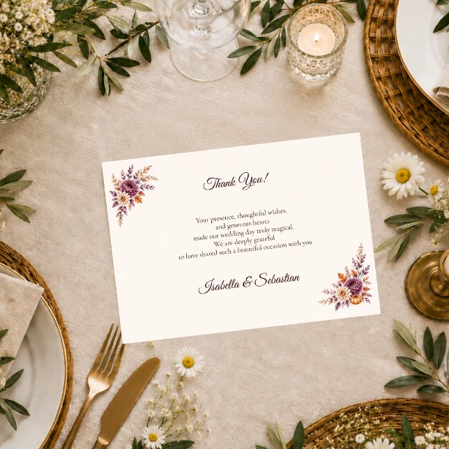 Tarjeta De Agradecimiento Boda Floral de Otoño Rústico (Subido por el creador)