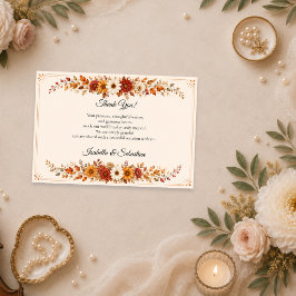 Tarjeta De Agradecimiento Boda Floral de Otoño Rústico