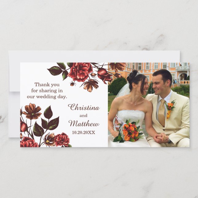 Tarjeta De Agradecimiento Boda Floral de otoño y otoño (Anverso)