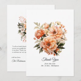 Tarjeta De Agradecimiento Boda Floral de Peach Fuzz
