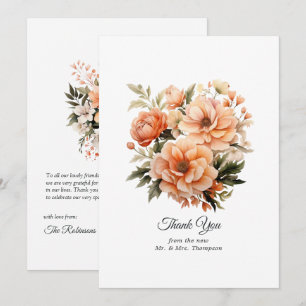 Tarjeta De Agradecimiento Boda floral de Peach Fuzz