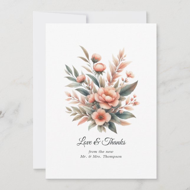 Tarjeta De Agradecimiento Boda Floral de Peach Fuzz (Anverso)
