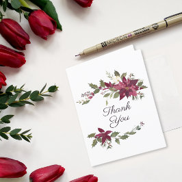 Tarjeta De Agradecimiento Boda Floral de Poinsettia | Rojo escarlata