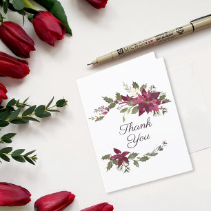Tarjeta De Agradecimiento Boda Floral de Poinsettia   Rojo escarlata