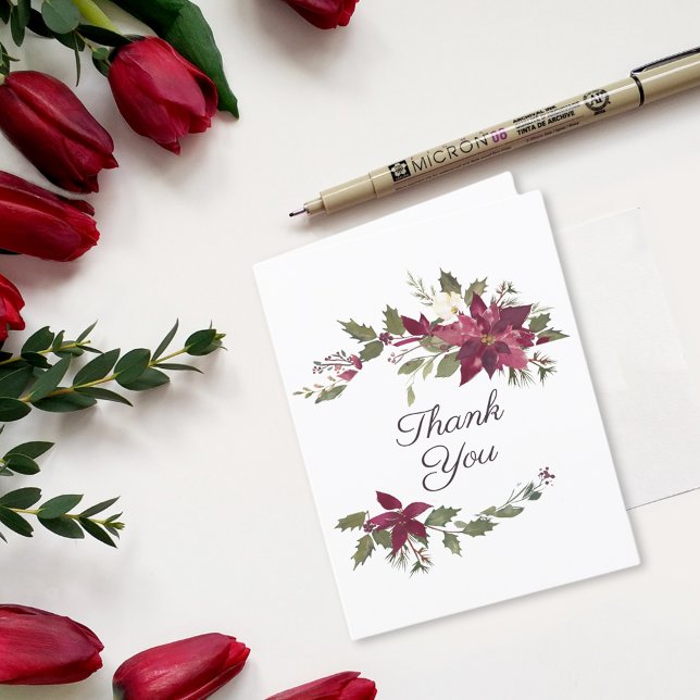 Tarjeta De Agradecimiento Boda Floral de Poinsettia | Rojo escarlata (Subido por el creador)