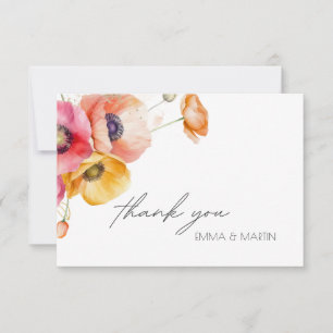 Tarjeta De Agradecimiento Boda floral de poppies de acuarela elegante