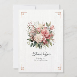 Tarjeta De Agradecimiento Boda floral de rosa polvorienta, verde menta y rub