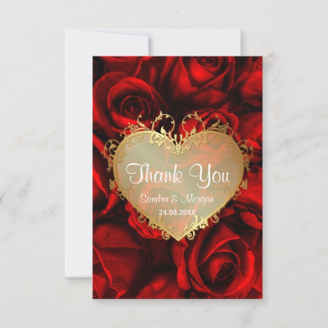 Tarjeta De Agradecimiento Boda Floral de Rosa Roja Gracias (Anverso)