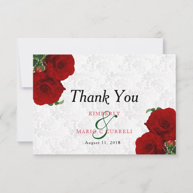 Tarjeta De Agradecimiento Boda Floral de Rosa Roja - Gracias (Anverso)