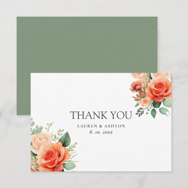 Tarjeta De Agradecimiento Boda floral de rosa salvia melocotón (Anverso / Reverso)
