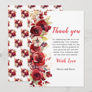 Tarjeta De Agradecimiento Boda floral de rosas rojas románticas