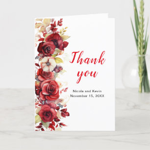 Tarjeta De Agradecimiento Boda floral de rosas rojas románticas