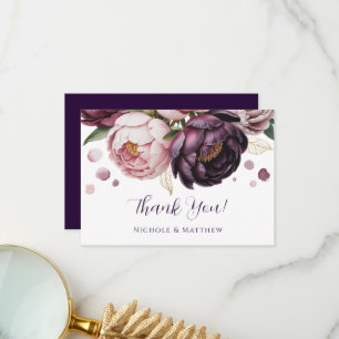 Tarjeta De Agradecimiento Boda floral de Rubor y Plum Peony