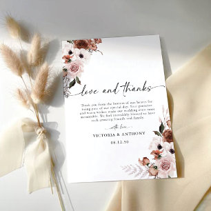 Tarjeta De Agradecimiento Boda Floral de seda Gracias Cartas