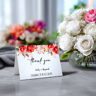 Tarjeta De Agradecimiento Boda floral de terracota burgundy rubor