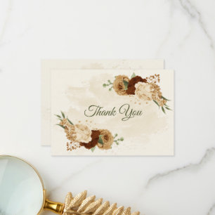 Tarjeta De Agradecimiento boda floral de terracota en tonos terrosos