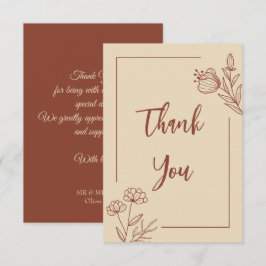 Tarjeta De Agradecimiento Boda floral de terracota simple