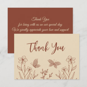 Tarjeta De Agradecimiento Boda floral de terracota simple
