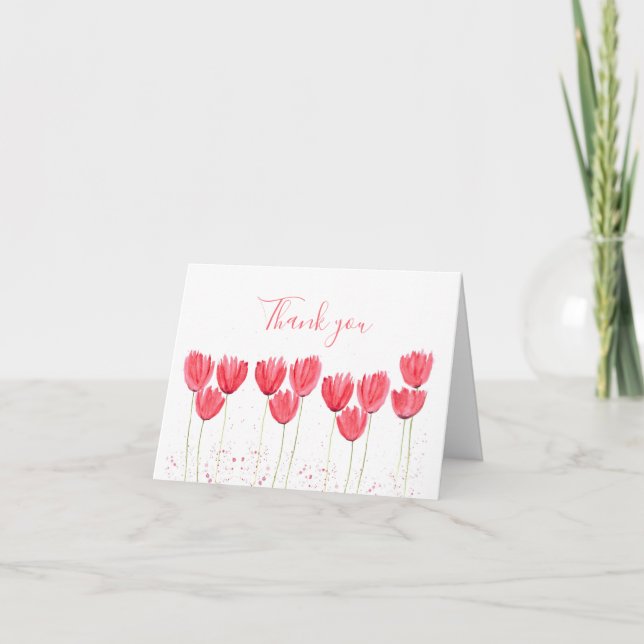 Tarjeta De Agradecimiento Boda floral de tulipanes rosados clásicos Gracias (Anverso)