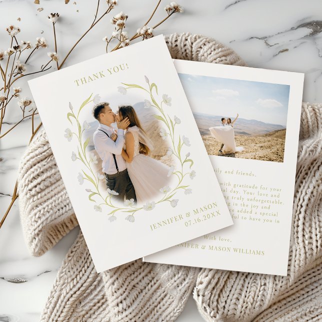 Tarjeta De Agradecimiento Boda floral de tulipanes verdes de oliva clásicos (Subido por el creador)