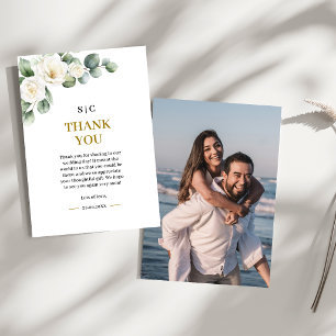 Tarjeta De Agradecimiento Boda floral de vegetación de rosa blanca de eucali