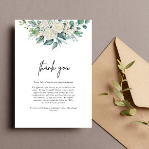 Tarjeta De Agradecimiento Boda floral de vegetación de rosa blanca elegante