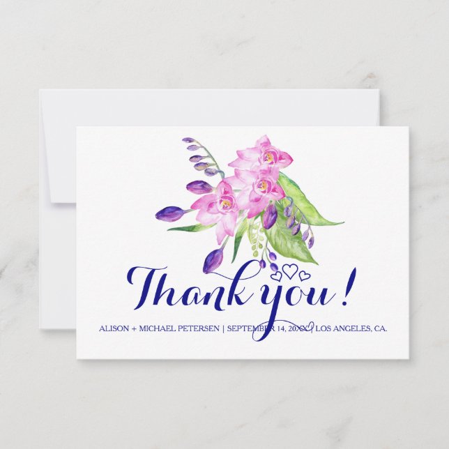 Tarjeta De Agradecimiento Boda floral de verano con acuarela marina de cirue (Anverso)