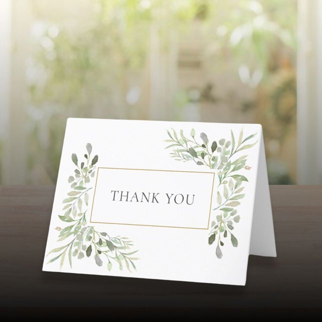 Tarjeta De Agradecimiento Boda floral de verde elegante moderno (Elegant Modern Greenery Floral Wedding Thank You Card)