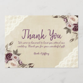 Tarjeta De Agradecimiento Boda Floral Deep Purple Peonies