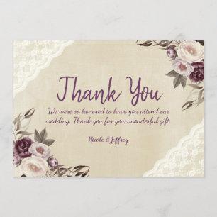 Tarjeta De Agradecimiento Boda Floral Deep Purple Peonies