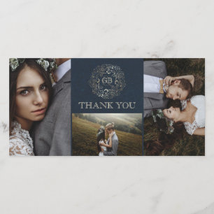 Tarjeta De Agradecimiento Boda floral del vintage de la marina de guerra y