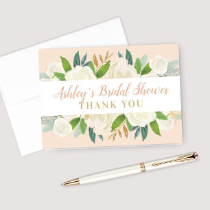 Tarjeta De Agradecimiento Boda floral dorada y verde ducha nupcial Bridal Sh