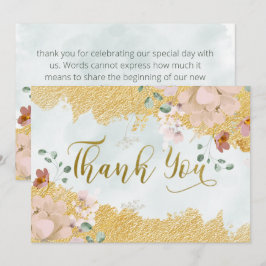 Tarjeta De Agradecimiento Boda floral dorado