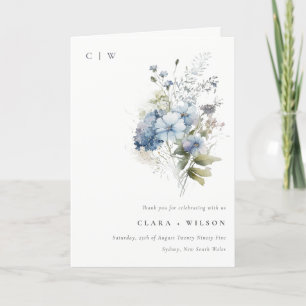 Tarjeta De Agradecimiento Boda Floral Dusky Blue Watercolor Cottage