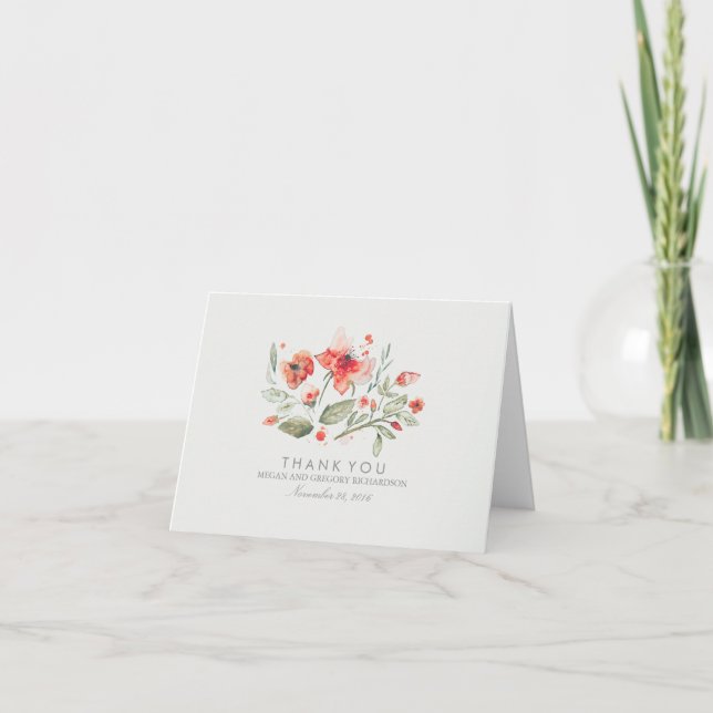 Tarjeta De Agradecimiento Boda Floral Elegante Acuarela Gracias (Anverso)