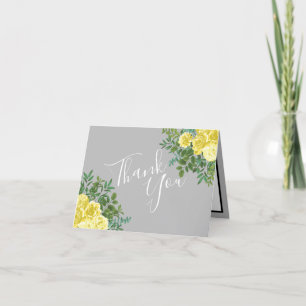 Tarjeta De Agradecimiento Boda floral elegante amarillo y gris