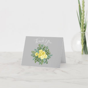 Tarjeta De Agradecimiento Boda floral elegante amarillo y gris