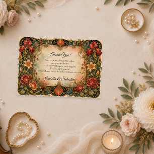 Tarjeta De Agradecimiento Boda floral elegante Art Nouveau