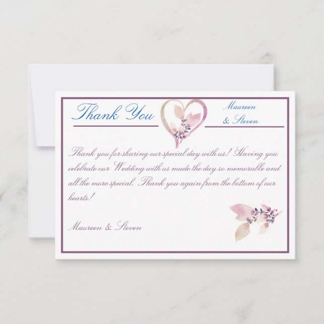 Tarjeta De Agradecimiento Boda floral elegante blanco y malva (Anverso)