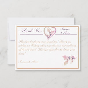Tarjeta De Agradecimiento Boda Floral Elegante Blanco y Rosa Oro